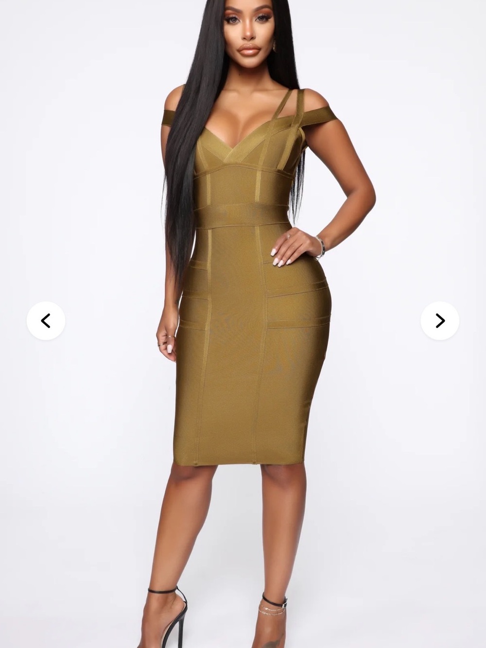 Fashion Nova Olive Off-Shoulder Bodycon Dress